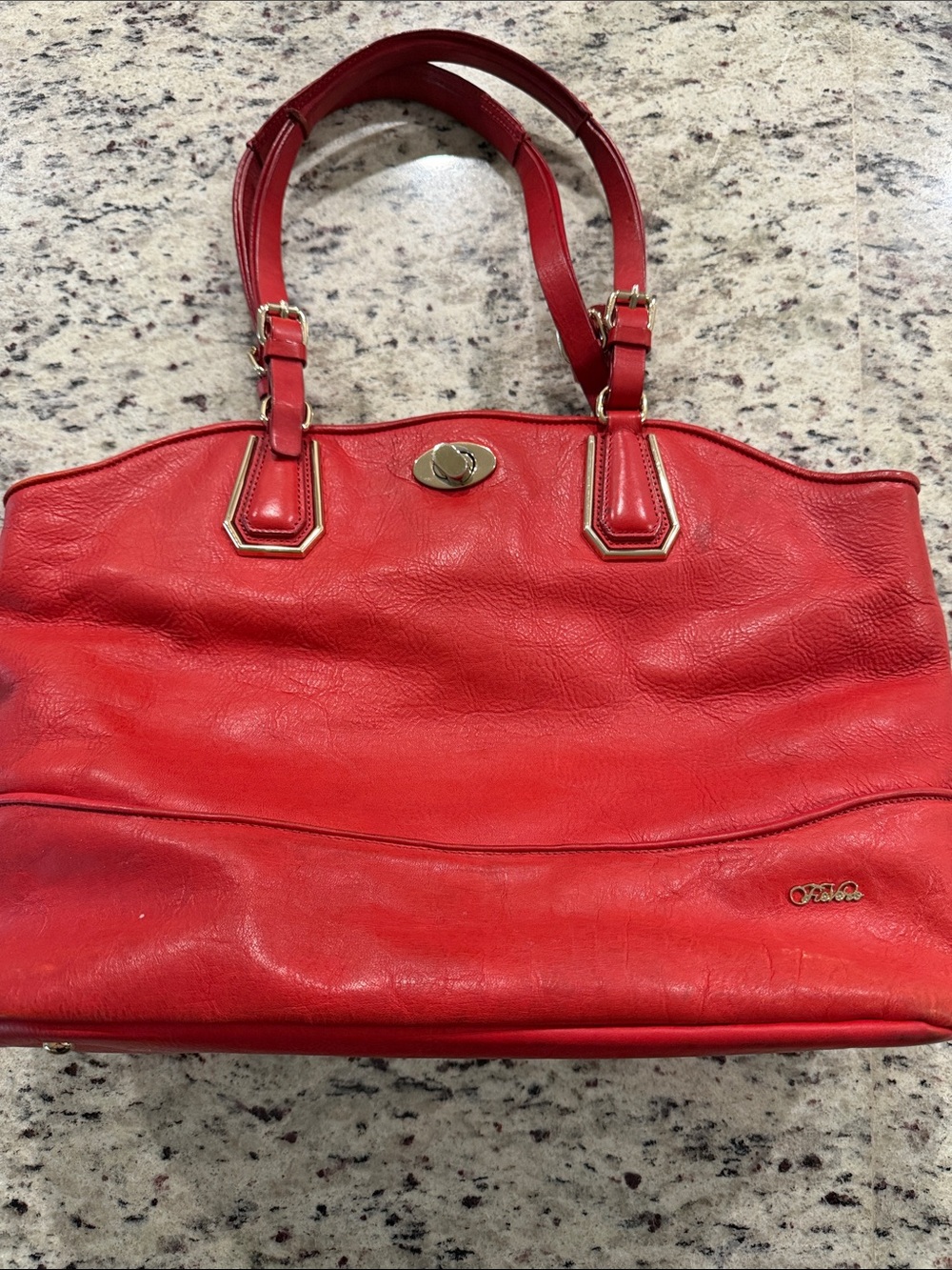 Tre Vero Red Leather Tote with Gold Hardware